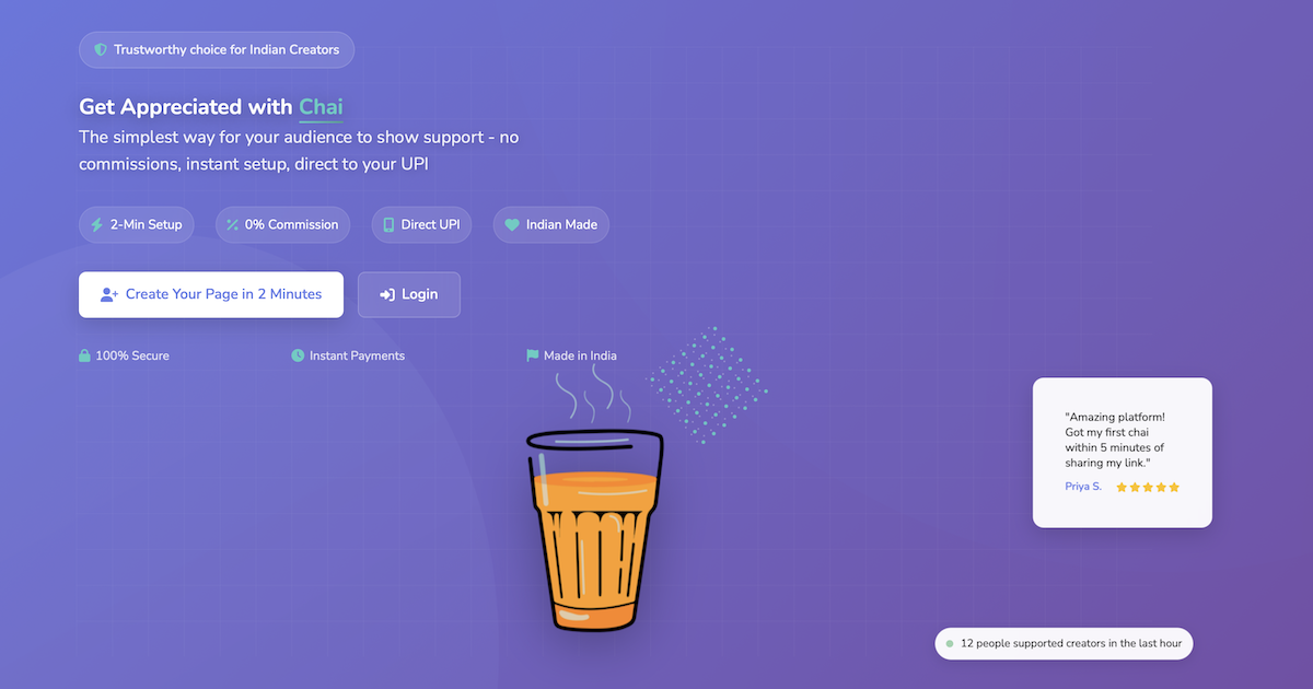 Buy Me A Chai - Zero Commission Creator Support Platform